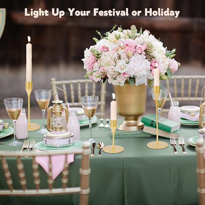 Matte Gold Candle Holders Bulk Painted Gold Metal Candlesticks Fit 0.8 Inch Taper Candles Decorative Metal Candelabra for Wedding Home Holiday Anniversary Party Dinning Table Decors (Set of 6)