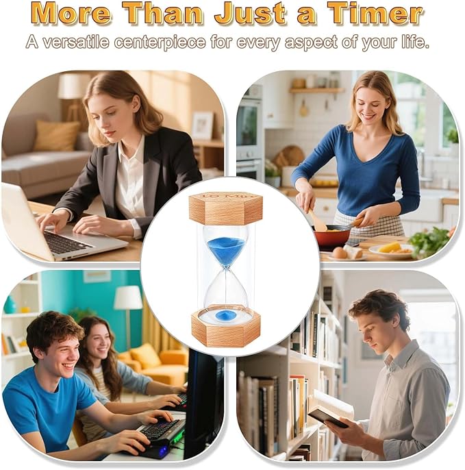 2 Minute Hourglass Sand Timer, Natural Wood Grain Hexagonal Hour Glass Sand Clock 2 Minutes, Reloj De Arena, Large Wooden Sandglass Sand Watçh 2 Min for Rustic Desk Decor, Office, Game, Classroom