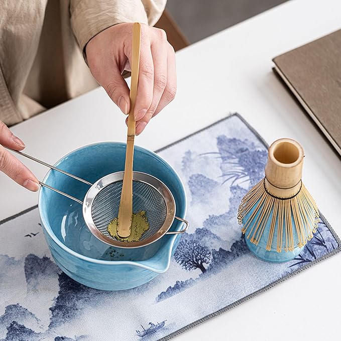 Ceramic Matcha Whisk Set, Complete Matcha Set-8PCS for Ceremonial Grade Matcha, Tea Gifts for Tea Lovers for Christmas, Birthday, Halloween (Sky Blue)
