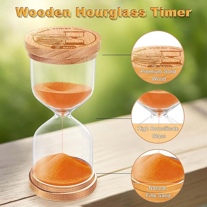 CNCJ 25 Minute Wooden Sand Timer, Hourglass Orange Small Sand Watch Reloj De Arena for Desk Decor Kitchen Classroom Office Study Home Decoration