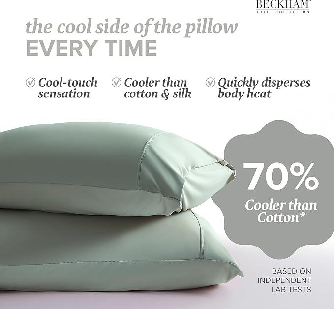 Beckham Hotel Collection Cooling Pillowcases for Hot Sleepers, King Size Set of 2, Cool Bedding, Envelop Closure, Silky Soft, Breathable, Moisture-Wicking, Gray
