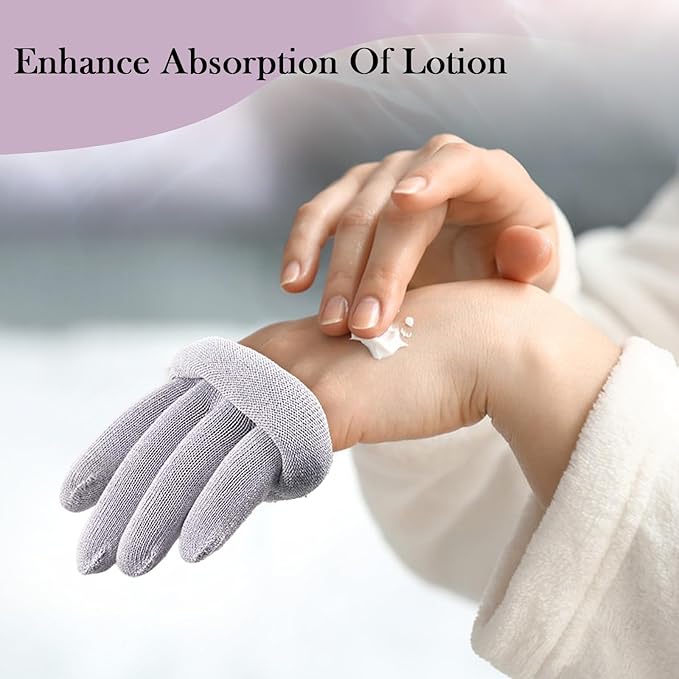 MIG4U Moisturizing Beauty Gloves Touchscreen Overnight Sleeping Glove for Women Dry Hands, Nighttime Lotion, Eczema, SPA, Cosmetic Treatment, Grey Purple 1 Pairs Size L/XL