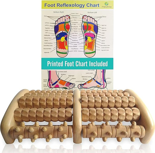 TheraFlow Wooden Foot Massager for Neuropathy, Heel Pain and Targeted Plantar Fasciitis Relief | Deep Tissue and Feet Massage for Relaxation | Reflexology Tool for Planters Facetious Relief