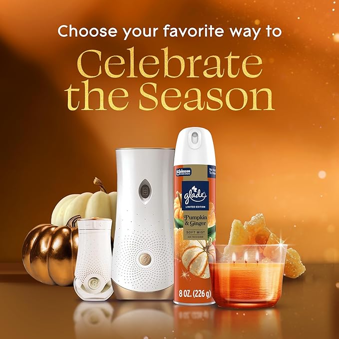 Glade Automatic Spray Refill, Pumpkin & Ginger, Scented Air Freshener for Home and Bathroom, 6.2 Oz, 2 Count