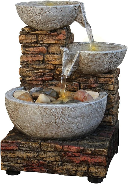 Nature's Mark 6" H Cascading Bowl and Brick LED Fountain (Adapter Included Free)