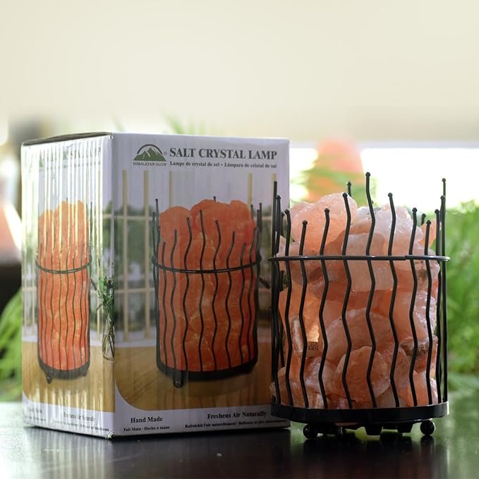 Himalayan Glow Pillar style Salt Basket Lamp with salt chunks, Himalayan Salt lamp with Touch Dimmer Control, Amber Glow, Idle for Home, Offices, and Dorm Decor