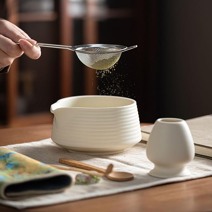 Ceramic Matcha Whisk Set, Complete Matcha Set-8PCS for Ceremonial Grade Matcha, Tea Gifts for Tea Lovers for Christmas, Birthday, Halloween (Pure White)