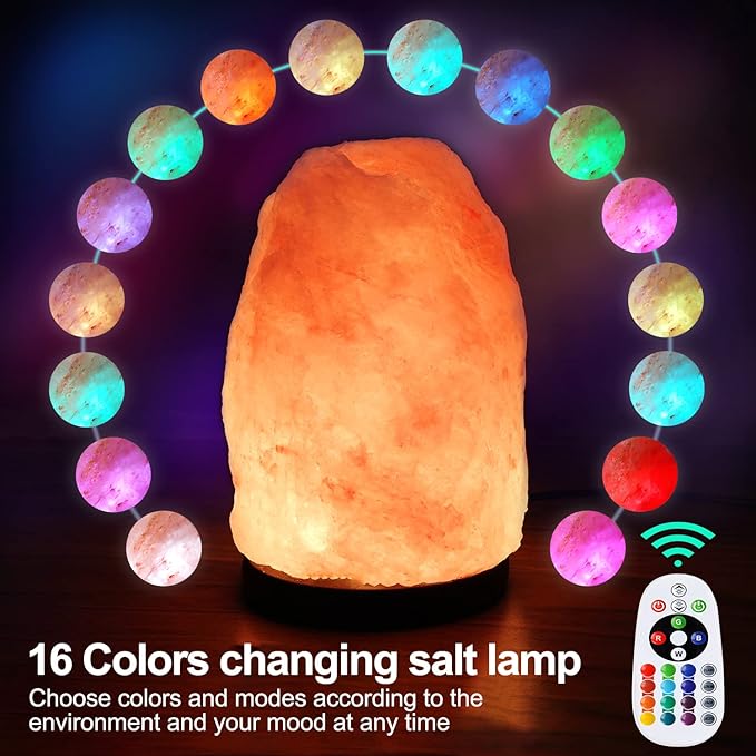 Himalayan Salt Lamp 7 Inches (5-6 Lbs) with Upgraded Remote Control, Adjustable 16 Color Changing Salt Lamp Night Light, Natural Crystal Pink Large USB Salt Rock Lamp for Home Decor
