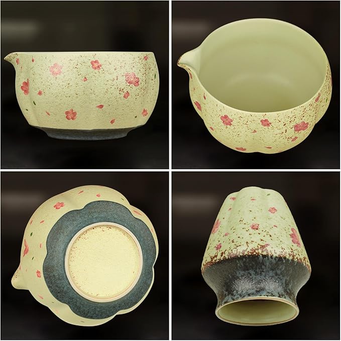 7-Piece Matcha Set with Ceramic Matcha Bowl, Bamboo Whisk (Chasen) & Holder, Sifter, Tea Scoop & Rest, Special Bamboo Tea Mat - Perfect Matcha Kit for Matcha Lovers & Gift Giving, Sakura