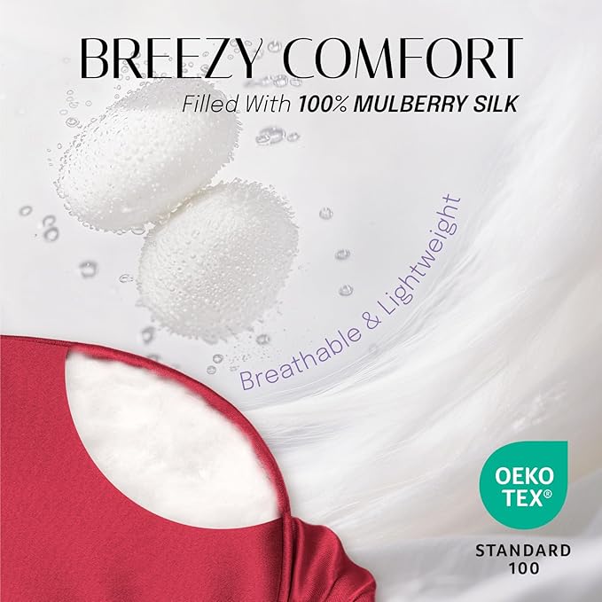 OLESILK Silk Sleep Mask Eye Mask Blindfold with Double Layer Silk Filling and Elastic Strap for Full Night's Sleep, Travel and Nap, Soft Eye Cover Eyeshade with Luxury Bag and Ear Plugs, Red