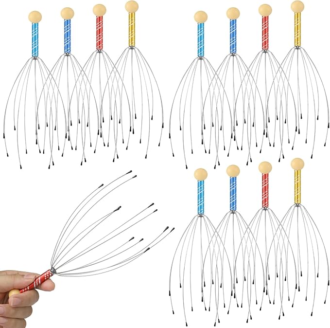 Soaoo 36 Pcs Scalp Massager Manual Head Massager Christmas Relaxing Gifts Handheld Steel Wire Head Scratcher with Wooden Handle for Body Home Office Spa Stress Relief Relaxation Women Men Gift