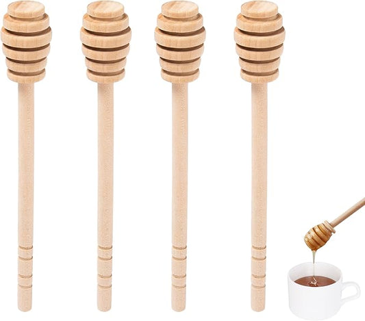 Wooden Honey Mixing Stirrer, 4Pcs 6.3 Inch Honey Dipper Sticks Honey Spoon