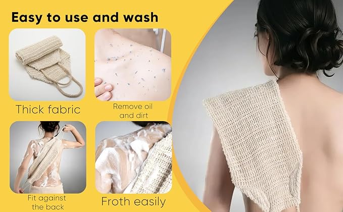 Natural Sisal & Ramie Back Scrubber for Shower with Handle（2pcs） - Deep Cleanse Back Scrubber, Scrub Spa Tool for Glowing Skin & Whole Body Care (2pcs)