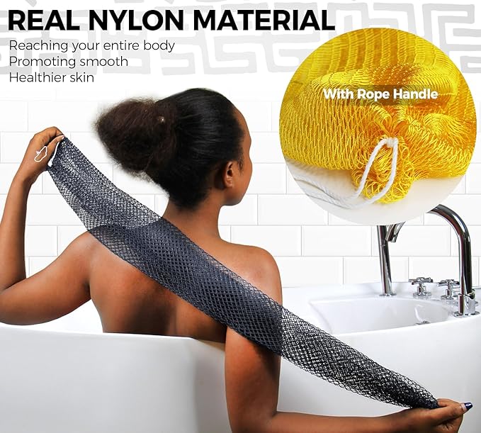African Net Sponge with Knots - 2 Pieces Exfoliating Body Scrubber Bath Sponge - Back Scrubber Washcloth for Shower - Real African Scrub Exfoliator Body Care for Women