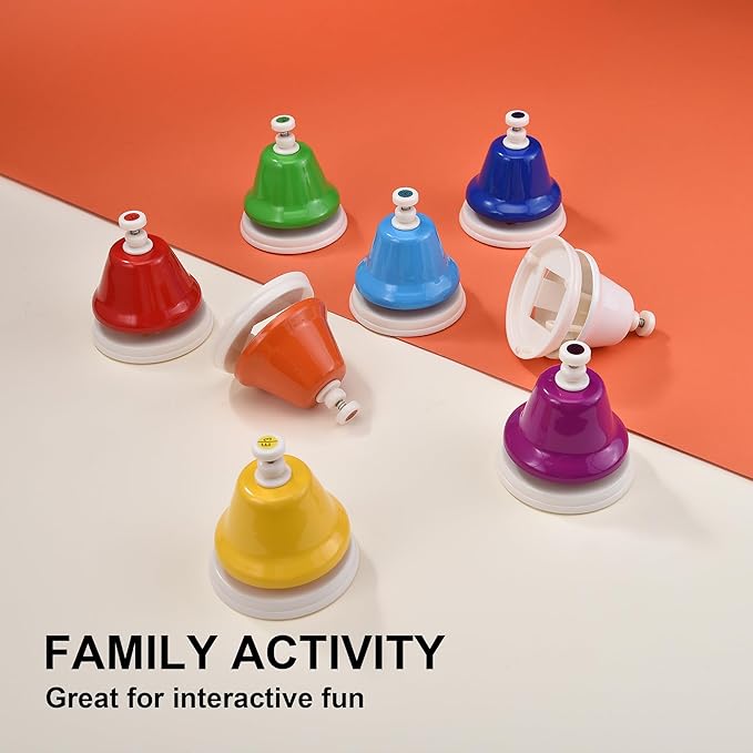 HILAZA Desk Bells for Kids, 8 Note Diatonic Hand Bells, Rainbow Music Handbells Table Bell Musical Percussion Instrument