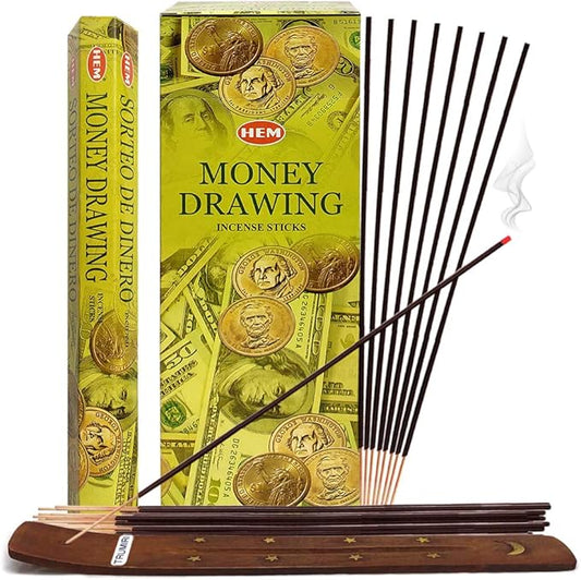 TRUMIRI Money Drawing Incense Sticks & Holder Bundle: 120pcs (6pk x 20pcs) Natural, Herbal Incense for Home Fragrance, Stress Relief, Meditation & Spiritual Decor