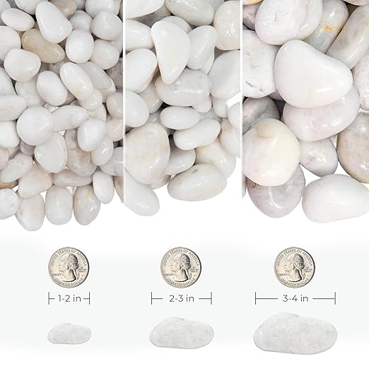 White Pebbles for Indoor Plants 20lbs, 1-2 Inch Natural River Rocks, Hand-Picked Premium Stones for Landscaping and Garden Design, Fish Tank, Flower Pots, Pathways and Backyard