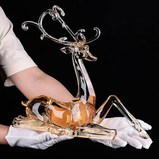 11" Tall Acrylic Christmas Reindeer Figurine - Elegant Clear Large Reindeer Ornaments for Christmas Indoor Decor, Holiday Centerpiece, Living Room, Fireplace, Table Display (Gold Sitting Reindeer)