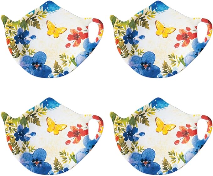 Supreme Housewares Butterfly Tea Bag Holders, Teapot Shaped Tea Bag Coasters Spoon Rests Saucer Seasoning Dish Set, Multicolor, 4 x 3 Inch, Set of 4