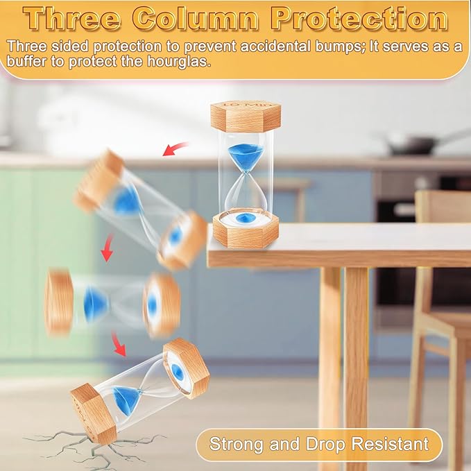 20 Minute Hourglass Sand Timer, Natural Wood Grain Hexagonal Hour Glass Sand Clock 20 Minutes, Reloj De Arena, Large Wooden Sandglass Sand Watçh 20 Min for Rustic Desk Decor, Office, Game, Classroom