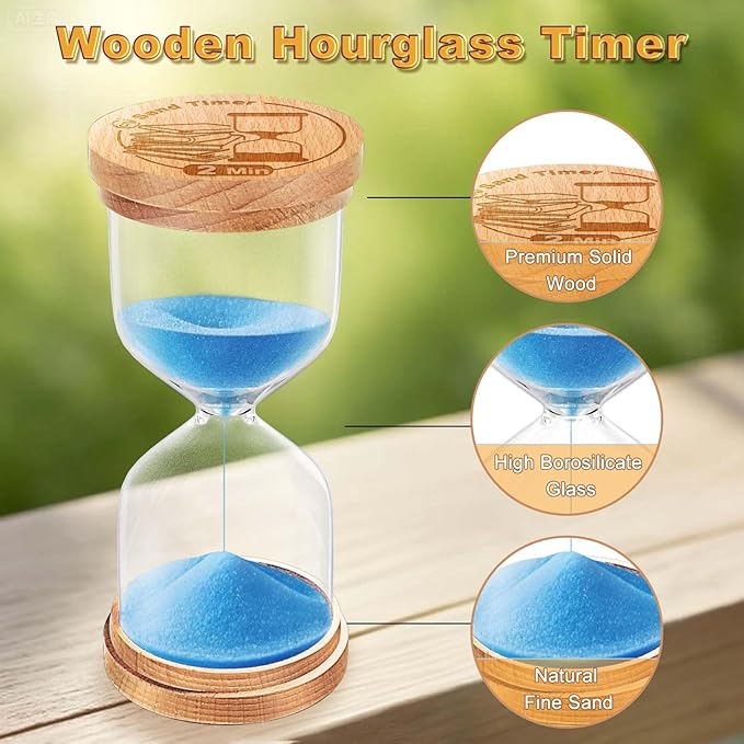 CNCJ Wooden Hourglass Sand Timer, 1 Minute Blue Sand Watch Reloj De Arena for Desk Decor Kitchen Classroom Office Study Home Decoration