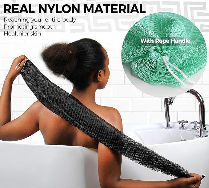 African Exfoliating Net Sponge Black & Seawave - 2 Pack Real African Net Authentic - Body Wash Scrubber for Shower Bath - Africa Bath Sponges for Men Back Scrubber Shower Accessories