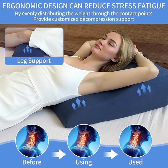 Reading Pillow for Bed Adult, Memory Foam Wedge Pillow Headboard with Adjustable Lumbar Support Backrest Cushion for Sitting in Bed/Resting/Bedrest, Couch or Floor, Blue