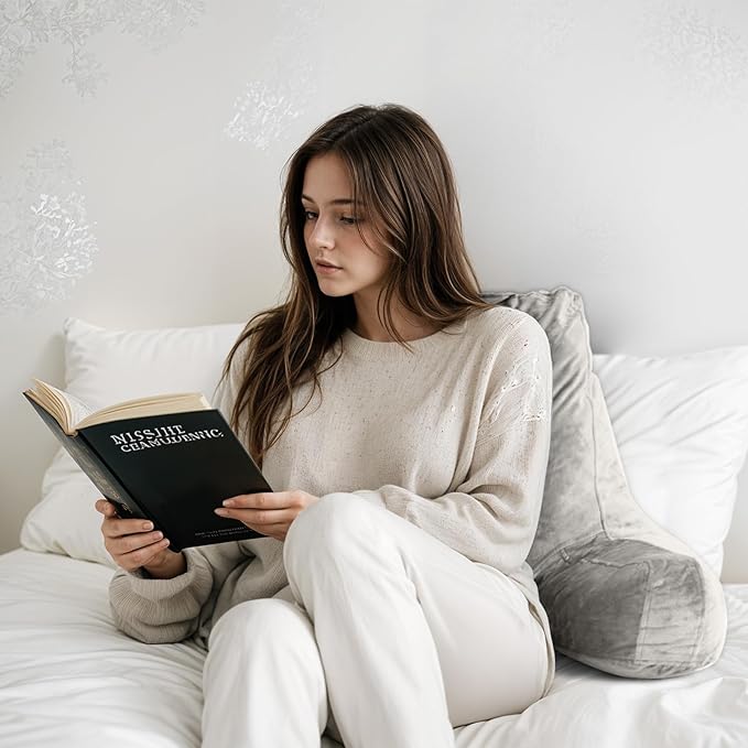 Reading Pillow for Sitting in Bed Adult, Reading Pillow with Shredded Memory Foam, Bed Pillow with Washable Cover, Back Pillow Sitting Up with Extend Arms, Light Gery, X-Large