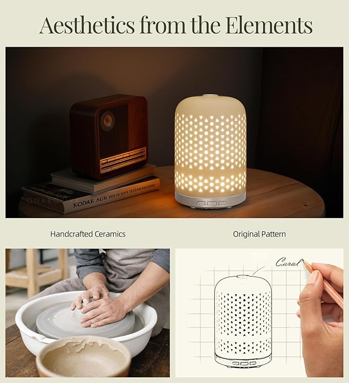 Essential Oil Diffuser – 2.4MHz Ultrasonic Aromatherapy Diffuser, Health Night Light, Timer & Auto Shut-Off, BPA-Free, 120ml Ceramic Scent Diffuser for Home,Yoga, Spa, Meditation, Hotel