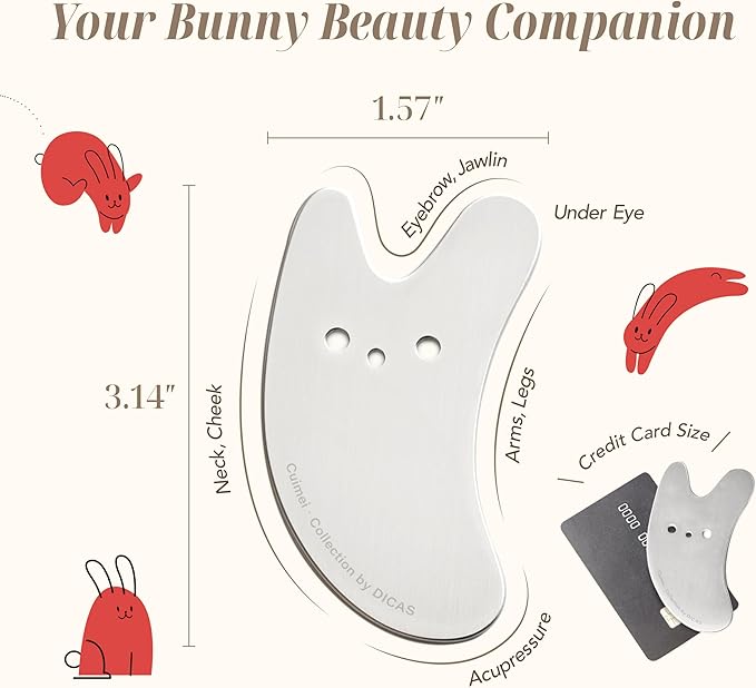 Pocket Healing Bunny Gua Sha – Mini Stainless Steel Tool for Beauty, Face & Body Puffiness, Tension Relief & Skincare Absorption Portable Self-Care Gift for Women