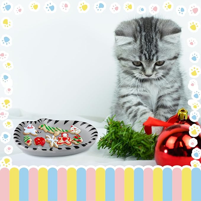 4 Inch Cat Tea Bag Holder Coaster Porcelain Ceramic Tiger Cats Tea Bag Saucer Spoon Rest Soap Dish Coaster for Kitten Lover Gifts Cute Home Parties Portable (British Shorthair)