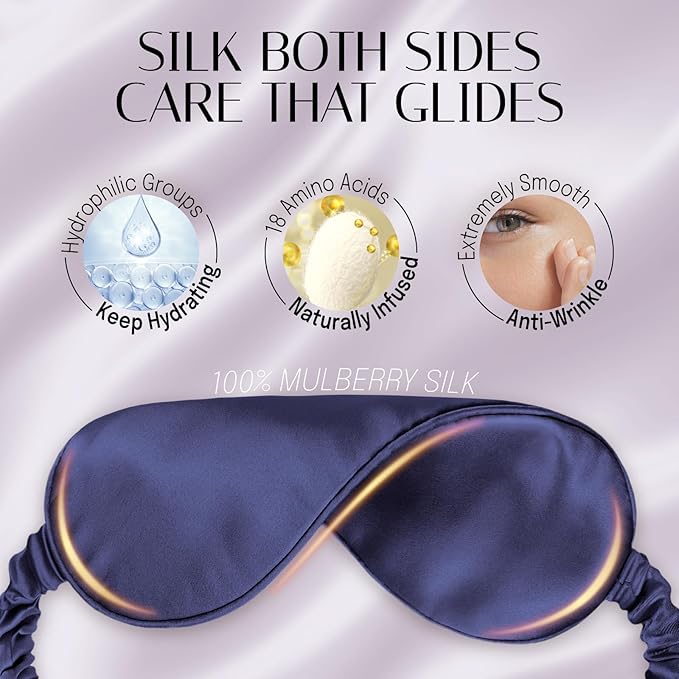 Silk Sleep Mask Eye Mask Blindfold with Double Layer Silk Filling and Elastic Strap for Full Night's Sleep, Travel and Nap, Soft Eye Cover Eyeshade with Luxury Bag and Ear Plugs by OLESILK (Navy Blue)