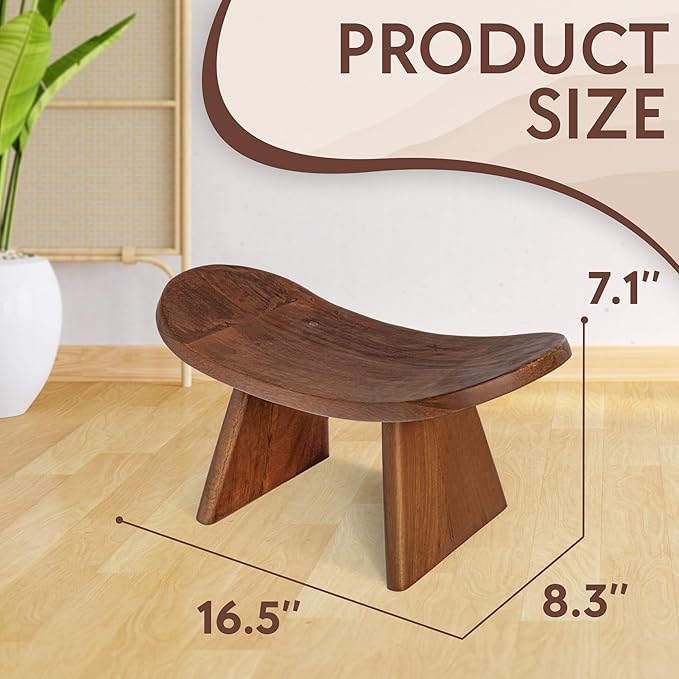 Wood Meditation Ergonomic Kneeling Bench - 16.5" x 8.3" x 7.1" Yoga, Prayer, Meditation Bench - Meditation Stool Made of Strong and Durable Mango Wood - Indoor Outdoor Meditation Seat