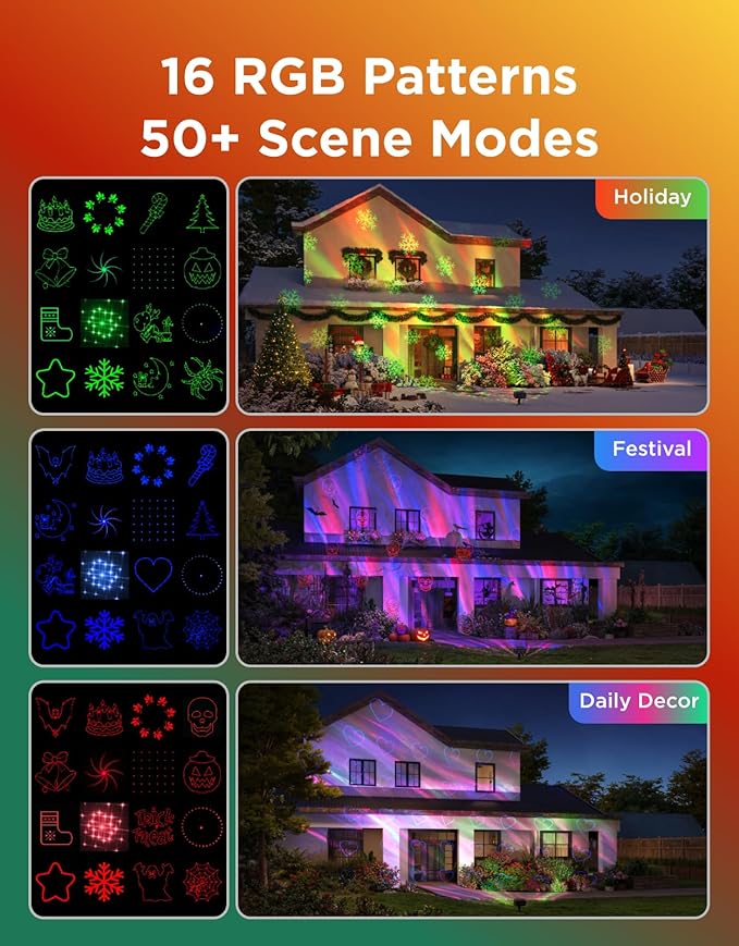 Govee Outdoor Projector Light, Upgraded Aurora Star Projector with 16 RGB Patterns, 50+ Scene Modes for Indoor & Outdoor Holiday Decor, Works with Alexa, Google, Matter, IP65 Waterproof