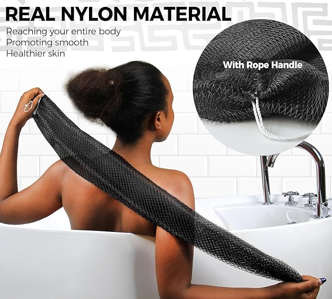 African Exfoliating Net Sponge for Men - Bath Sponge Back Scrub for Shower - Authentic African Net with Knots - Body Wash Scrubber Cloth with Handle - Skin Exfoliator Bathing Loofah for Men