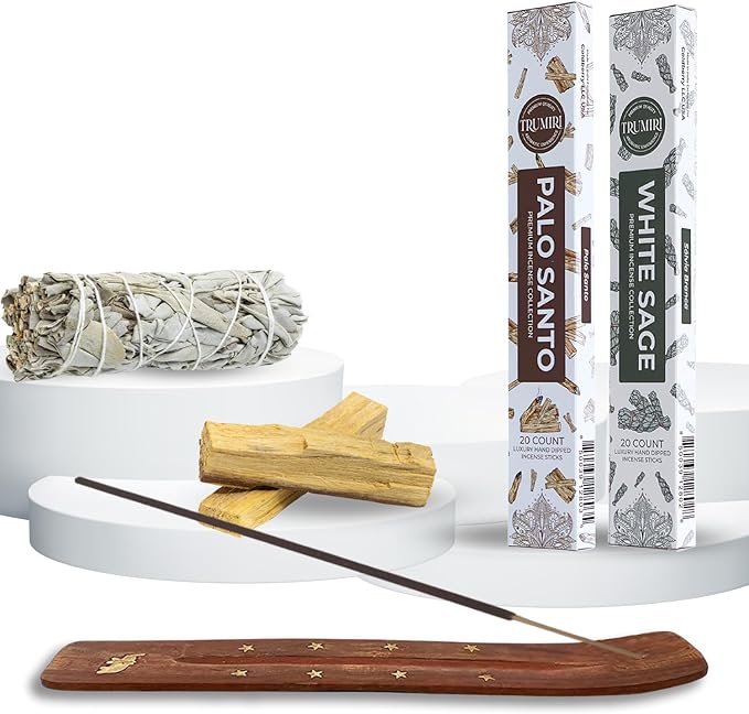 Trumiri Incense Sticks - Combo Pack of 40 Insence-Sticks - 20 Palo Santo + 20 White Sage - Cleansing Insense - Insents - Incents - Inscense - Incence - Incienso - All Natural Non Toxic Incense Sticks
