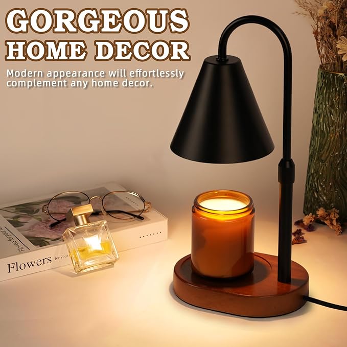 Candle Warmer Lamp With Timer Dimmable 2 Pack, Christmas Birthday Gifts for Women Mom, Modern Candle Lamp, Black Candle Warmer for Jar Scented Candles, Home Decor, Wax Melt Warmer with 4 Bulbs