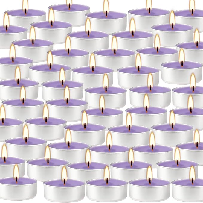 Purple Scented Tealight Candles - 100 Pack Votive Candles Bulk - Lavender Fragrance Tea Light Candle Gift Set for Holiday, Wedding and Home - 4 Hour