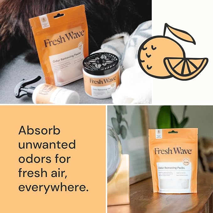 Fresh Wave Orange Odor Eliminating & Deodorizing Packs - Bag of 6 & Fresh Pod Case