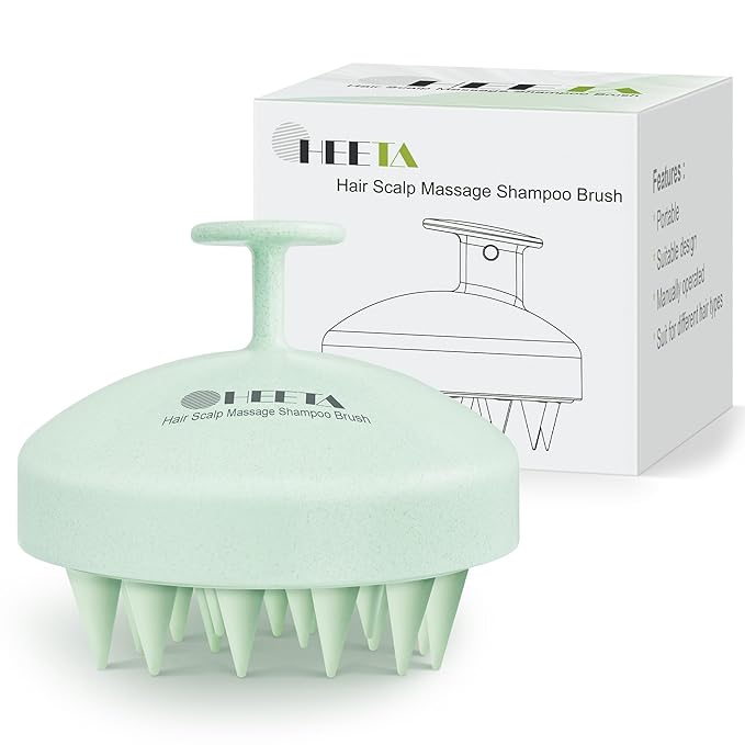 HEETA Scalp Scrubber Shampoo Brush, Scalp Massager Tool for Hair Growth, Soft Silicone Bristles for Dandruff Removal Wet Dry Use Women Men Kids Pet, Fit All Hair Types Care, Green