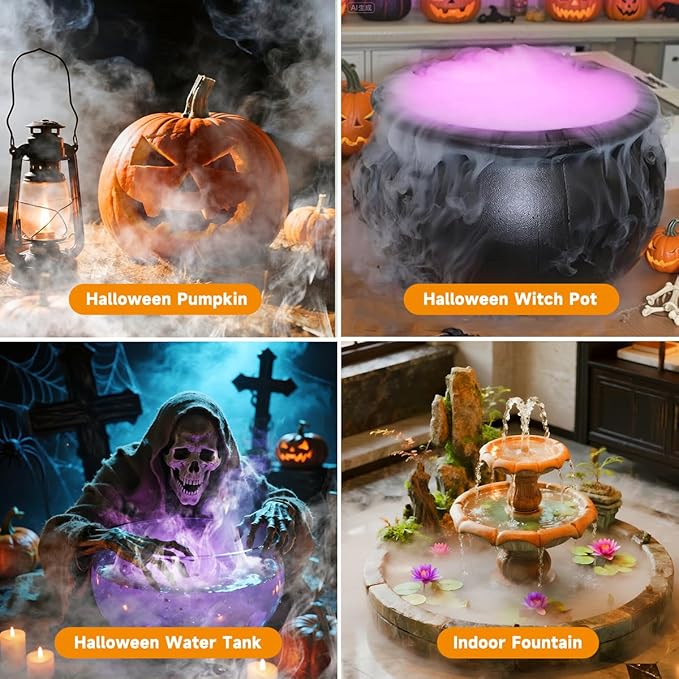 Halloween Mist Maker, Water Fountain Pond Mini Fog Machine Atomizer Air Humidifier, Ultrasonic Mist Maker Fogger Indoor Fountain, Mister Fogger with 12 LED Light and Waterproof Splash Guard