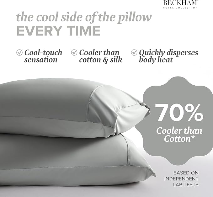Beckham Hotel Collection Cooling Pillowcases for Hot Sleepers, King Size Set of 2, Cool Bedding, Envelop Closure, Silky Soft, Breathable, Moisture-Wicking, Dark Gray