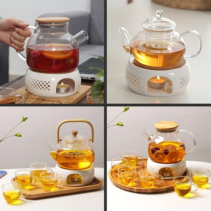Teapot Warmer, Ceramic Teapot Heater with Cork Cushion Coffee Tea Warmer for Glass, Stainless Steel, Ceramic Teapot and Other Heatproof Dish Warming Use