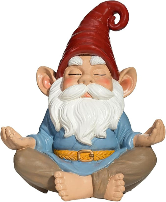 Zen Garden Gnome Statue, 7.5" Meditating Yoga Gnome, Outdoor Indoor Figurine for Patio Lawn Yard, Handcrafted Peaceful Meditation Sculpture, Unique Home Decoration Gift for Women Men