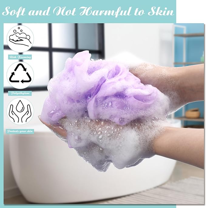 Nitial 50 Pcs Large Bath Shower Loofah Sponge Bulk 60g Exfoliating Bath Sponge Soft Shower Scrunchies Colorful Bath Loofahs for Men Women Shower(Fresh Color)