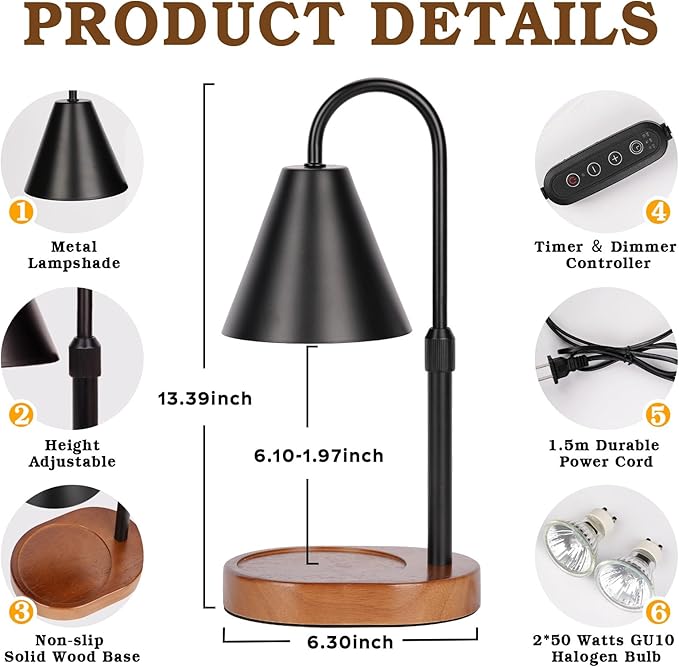 Candle Warmer Lamp With Timer Dimmable 2 Pack, Christmas Birthday Gifts for Women Mom, Modern Candle Lamp, Black Candle Warmer for Jar Scented Candles, Home Decor, Wax Melt Warmer with 4 Bulbs