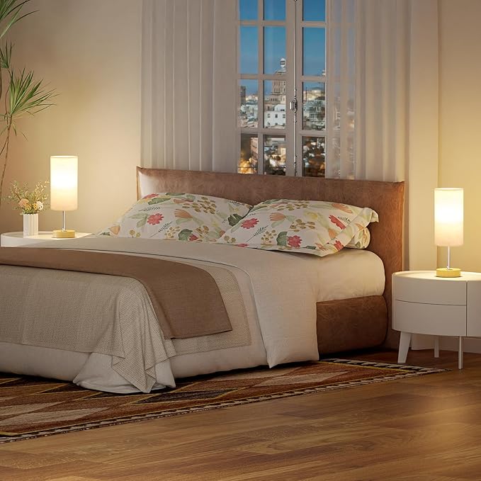 Touch Bedside Lamps Set of 2-3 Way Dimmable Table Lamps for Bedroom, Nightstand Lamp with Wooden Charging Station for Kids Room Dorm, Small Desk Lamp for Living Room, Office, Kids Room, Nursery