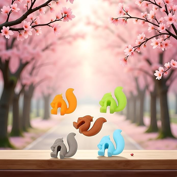 5Pcs Random Color Cute Squirrel Shape Silicone Tea Bag Holder Cup, Squirrel Drink Markers, Tea Bag Holder for Cup Hanging Tool Mug Candy Colors Gift Set，Tea Bag Coasters，Coffee, Tea and Espresso