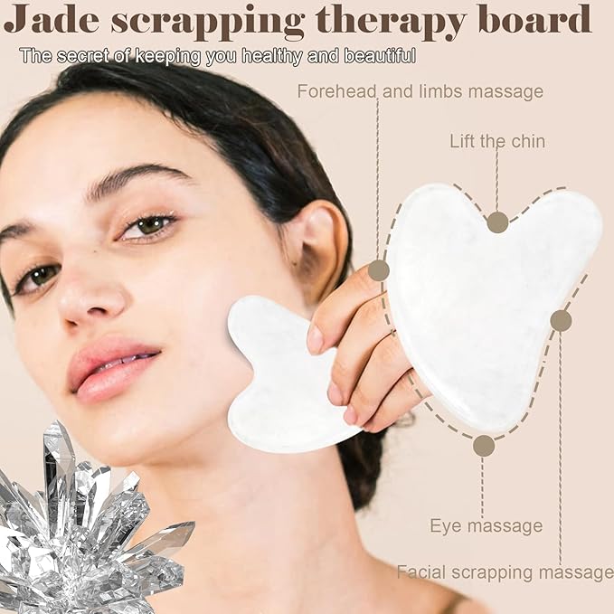 Jade roller and gua sha, facial roller, women's skincare tool, self-care gift, face, eye, neck massager, relieves fine lines and wrinkles, aventurine, opal, rose quartz