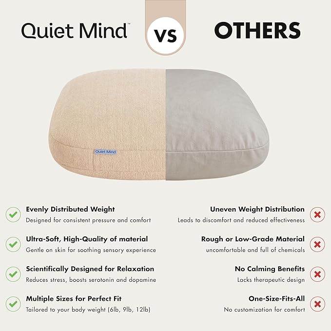 Quiet Mind Weighted Pillow for Adults 6 Lbs - Get Better Sleep - Sustainably Made and Chemical Free - Machine Washable (Small, Cashew)